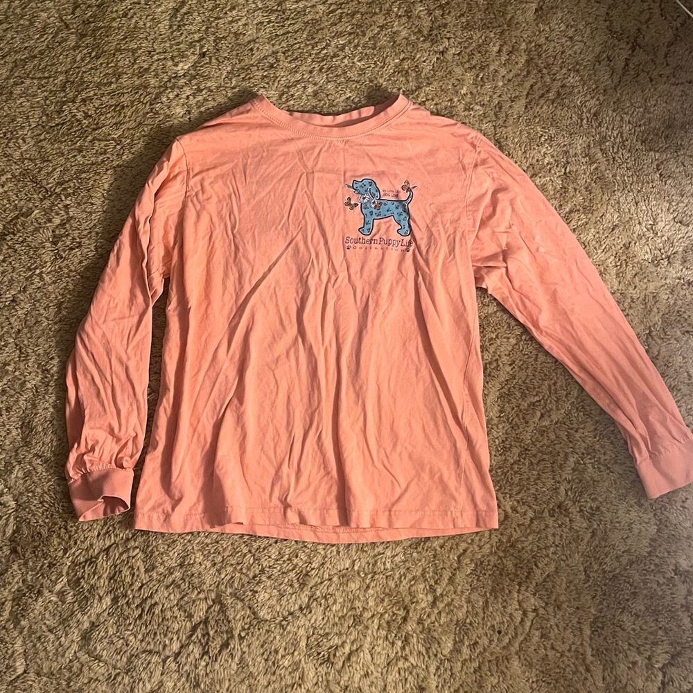 Coral Long Sleeve Dog Graphic Tee